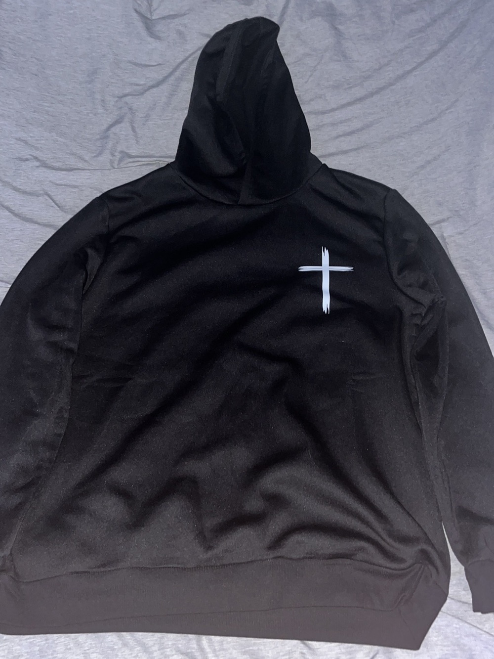 Black Men's Hoodie with White Brushstroke Cross